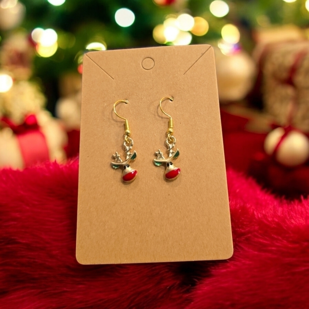 Reindeer Holiday Festive Dangle Earrings